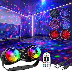 Luci da discoteca a doppia lente, luci da palco DJ 2 in 1 attivate dal suono con motivi RGB e proiettore laser, illuminazione stroboscopica con teleco