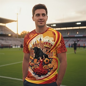 World Soccer Sportswear Graphic Tee Vintage Football Spanish Soccer Fan T-shirt Sleeve Round Neck for Men's Adults' 3D Print for Party Sports Outdoor
