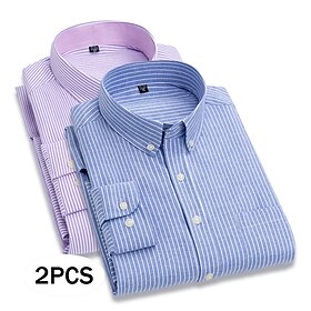 Men's Shirt Dress Shirt Button Down Shirt Oxford Shirt Striped Daily Business BlueLight Blue RedGray Light BlueGray PurpleBlue Long Sleeve Turndown All Seasons