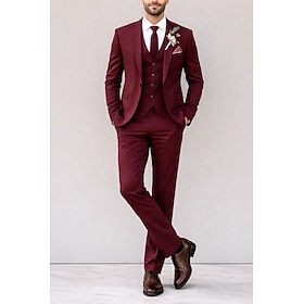 Pour des hommes Smoking Costumes Mariage à la plage Mariage de printemps Noir Rouge Bordeaux Printemps Été Costume / Tailleur Revers Cranté Couleur Unie Coupe