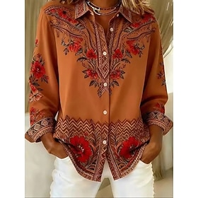 Women's Shirt Button Down Shirt Casual Shirt Blouse Buttons Floral Graphic Stylish Classic Modern Long Sleeve Shirt Collar Regular Tops Daily Holiday Going out