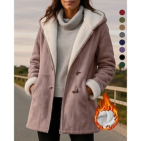 Women's Solid Colored Hoodie Jacket Zip Up Jacket Fleece Coat Fall / Winter Thick with Pockets Long Sleeve Athleisure Windproof Warm Hiking Running Travel Vaca