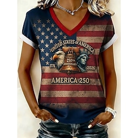 Giorno dell'Indipendenza Americana Per donna Maglietta Stampato Grafico Bandiera Americana Vintage Elegante Classico Manica Corta Scollo a V Top Regol