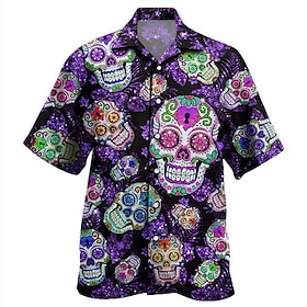 Cinco de Mayo Per uomo Calavera Messico Teschi Camicia Camicia con Bottoni Camicia con collo camp Manica Corta Vintage Retrò Abbigliamento casual alla