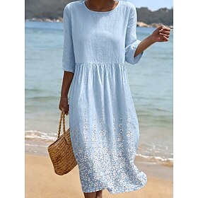 Women's Midi Dress Sundress Summer Dress Vacation Casual Boho Holiday Loose Fit Floral Graphic Half Sleeve Crew Neck Blue Yellow Pink Summer Spring