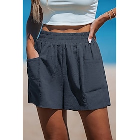 Women's Linen-feel Pants Chinos Shorts Summer Shorts Vacation Fashion Streetwear Short High Waist Plain Pocket Elastic Waistband Comfy Comfort Soft Stretchy Ou