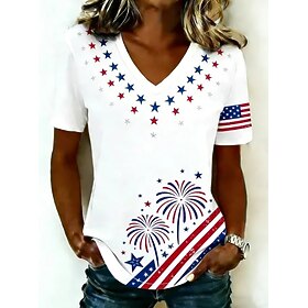 Giorno dell'Indipendenza Americana Per donna Maglietta Stampato Grafico Bandiera Americana Vintage Elegante Classico Manica Corta Scollo a V Top Regol