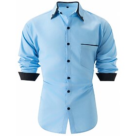 Men's Shirt Dress Shirt Button Down Shirt Color Block Casual Outdoor Black White Red Navy Blue Long Sleeve Turndown Summer Spring Clothing Apparel Patchwork