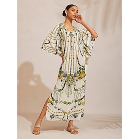 Vintage Jewelry Flowy Chiffon Dolman Sleeve Maxi Dress