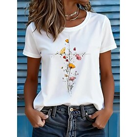 Women's T Shirt Print Floral Graphic Vintage Stylish Classic Short Sleeve Crew Neck Round Neck Regular Tops Casual Daily Blue White Royal Blue Summer Spring