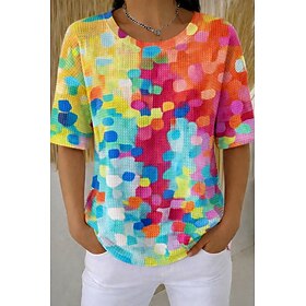 Women's Waffle T-shirt Textured Knit Tops Summer Tops Graphic Geometric Stylish Classic Short Sleeve Crew Neck Round Neck Regular Tops Casual Daily Light Green