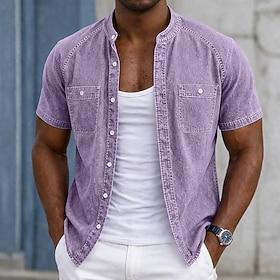 DenimTone™ Men's Washed Cotton Crew Neck Shirt Washed Cotton Comfort Easy Everyday Wear Short Sleeve 2-Pocket Summer-to-Fall Casual