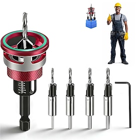 Punta svasatrice a due taglienti con fermo di profondità, set di 4 punte coniche a quattro taglienti con collare di arresto di profondità regolabile, 