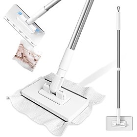 No-Touch Disposable Dust Mop with 2 Reusable Cloths, Mini Lazy Mop Wet and Dry Sweeper, Snap and Grip Flat Dust Mop for Small Spaces, 1 Second Installation