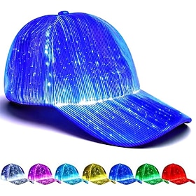 Cappello a LED con luci LED, berretto da baseball, cappello da rave in fibra con ricarica USB e 7 colori fluorescenti per feste al buio.