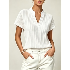 Women's T Shirt Tee Top Elegant Classic Short Sleeve V Neck Long Tops Casual Beach Blue Sage Green White Pink Green Summer Spring