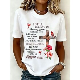Women's T Shirt Print Graphic Bird Letter Bohemia Hawaiian Stylish Short Sleeve Crew Neck Regular Tops Daily Blue White Pink Purple Green Summer Spring