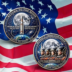 Artemis II Lunar Mission Commemorative Coin 2026 Earth to Moon Tribute, Astronaut Rocket Space Exploration Collectible, Historical Moon Landing Keepsake
