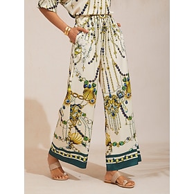 Vintage Jewelry Silky Satin Elastic Waist Wide Leg Pants: retailer-supplied image
