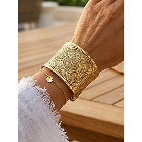 Women's Bohemian Alloy Cuff Bracelet, Open Bangle in Gold and Silver for Beach Vacation, Daily Casual Wear, Resort Styling and Summer Statement Jewelry