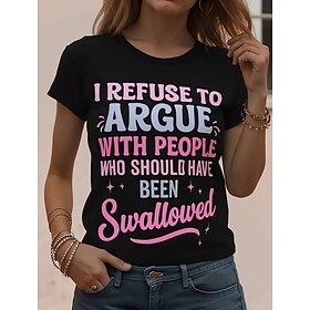 Women's T Shirt Funny Slang Patchwork Print Graphic Cat Letter Stylish Basic Classic Short Sleeve Crew Neck Round Neck Regular Tops Daily Blue Black and Red Bl