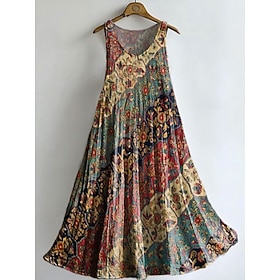 Women's Knee Length Dress Boho Dress Sundress Casual Dress Ethnic Dress Elegant Bohemia Vacation Beach Holiday Date Loose Fit Floral Graphic Sleeveless Crew Ne