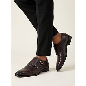 Men's Leather Double Monk Strap Shoes – Sophisticated and Comfortable, Perfect for Weddings, Formal Ceremonies and Special Occasions