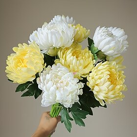 8 künstliche Chrysanthemenblüten, exquisite Dekoration, geeignet für Vasen-Tischdekorationen in Haus und Büro, Hochzeiten, Partys, Beerdigungen, Friedhöfe, Ged