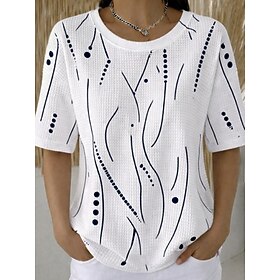 Women's Waffle T-shirt Textured Knit Tops Summer Tops Graphic Geometric Stylish Classic Short Sleeve Crew Neck Round Neck Regular Tops Casual Daily Blue White