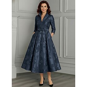 A-Line Dress Ankle Length Tea Length Cocktail Dress Mother of the Bride Dress 3/4 Length Sleeve V Neck Elegant Simple Casual Formal Wedding Guest Semi Formal S