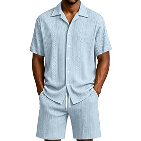 Men's 2 Piece Shirt Set Summer Set And Shorts Set Plain Casual Daily Vacation Turndown Short Sleeve Summer Spring Fashion Hawaiian Casual Clothing Apparel
