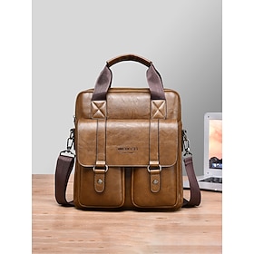 Men's Faux Leather Messenger Bag, Multi-Compartment Large Capacity Briefcase with Adjustable Shoulder Strap, Stylish Casual and Business Travel Bag for Daily C