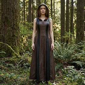 Medievale Rinascimento Lunghezza alla caviglia Vestito Senza maniche Arciere Ranger Costume Per donna Fantasia Halloween Carnevale Mascherata Fiera Ri