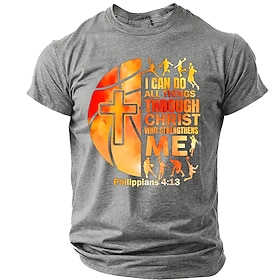 Men's Bible I Can Do All Things Through Christ Who Strengthens Me Philippians 4 13 Basketball Cross T Shirt Graphic Casual Short Sleeve Gym Church Wear Designe