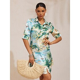 Azure Coast Riviera Silky Satin Straight Shirt Dress