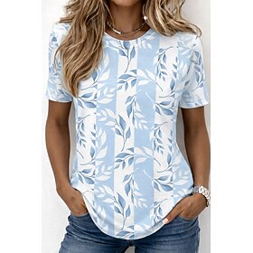 Women's T Shirt Print Ombre Floral Graphic Stylish Classic Casual Short Sleeve Crew Neck Round Neck Regular Tops Casual Daily Blue Light Purple Light Blue Summ