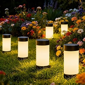 4 luci solari da giardino per esterni, luci da prato impermeabili per giardino, vialetto, paesaggio, luci solari decorative da terra con spina