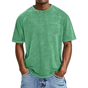 SoftFade™ Men's Cotton T Shirt Washed Shirt Tee Top Short Sleeve Crew Neck Summer Spring Solid Color Plain Retro Vintage Distressed Pocket Garment Dyed Washed