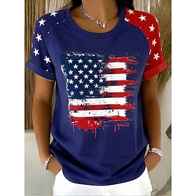 Giorno dell'Indipendenza Americana Per donna Maglietta Stampato Grafico Bandiera Americana Vintage Elegante Classico Manica Corta Girocollo Top Regola