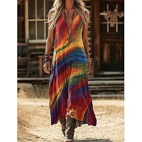 Women's Maxi Dress A Line Dress Casual Beach Street Holiday Regular Fit Floral Graphic Abstract Sleeveless V Neck Rusty Red Red Purple Brown Summer Spring