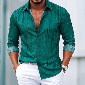 Men's Dress Shirt Striped Casual Daily Black White Red Green Long Sleeve Turndown Summer Spring Clothing Apparel