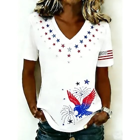 Giorno dell'Indipendenza Americana Per donna Maglietta Stampato Grafico Bandiera Americana Vintage Elegante Classico Manica Corta Scollo a V Top Regol