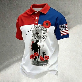 Giorno dell'Indipendenza Americana Per uomo Bandiera Americana Polo Manica Corta Magliette polo Camicie con Colletto Casual All'aperto Athleisure Bott