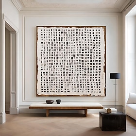 Large Textured Beige  Black Painting Wabi Sabi Wall Art Neutral Modern Minimalist Canvas for Entryway
