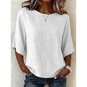 Women's Linen-feel Shirts Tunic Solid Color Plain Vintage Stylish Regular Tops Casual Daily Outdoor Black White Khaki Green Light Blue Summer Spring