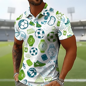 Fußball-Pokal 2026 Herren Fußball Poloshirts Kurzarm Polo-Shirts Revers Lässig Athleisure Ferien Alltagskleidung 3D-Druck Knöpfe Atmungsaktives Gewebe Frühling