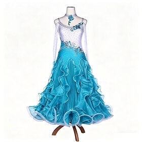 Ballroom Dance Dress Rhinestone Pleats Splicing Unisex Party Training Performance Long Sleeve High Spandex Polyester