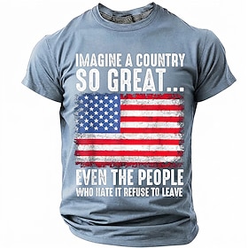 Men's Imagine a Country So Great Refuse to Leave Patriotic American Flag Graphic T Shirt Short Sleeve Crew Neck Distressed USA Flag Political Humor Gift for Ve