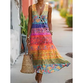 Per donna Abito Midi Vestito Estivo Vestito Casual Abito a trapezio Elegante Vacanza Spiaggia Ferie Vestibilità regolare Grafico Geometrico Senza Mani