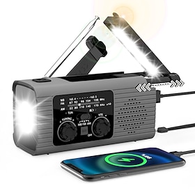 Radio di emergenza portatile AM/FM/NOAA a manovella solare da 4000 mAh con caricabatterie per telefono, torcia a LED, lampada da lettura, allarme SOS,